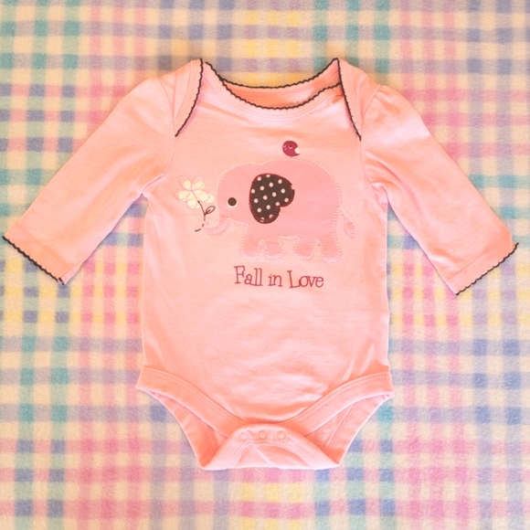 MINIVILLE ♡ Pink|Brown FALL IN LOVE Elephant Bodysuit w/Polka Dot Mini Skirt 3M - Picture 3 of 15